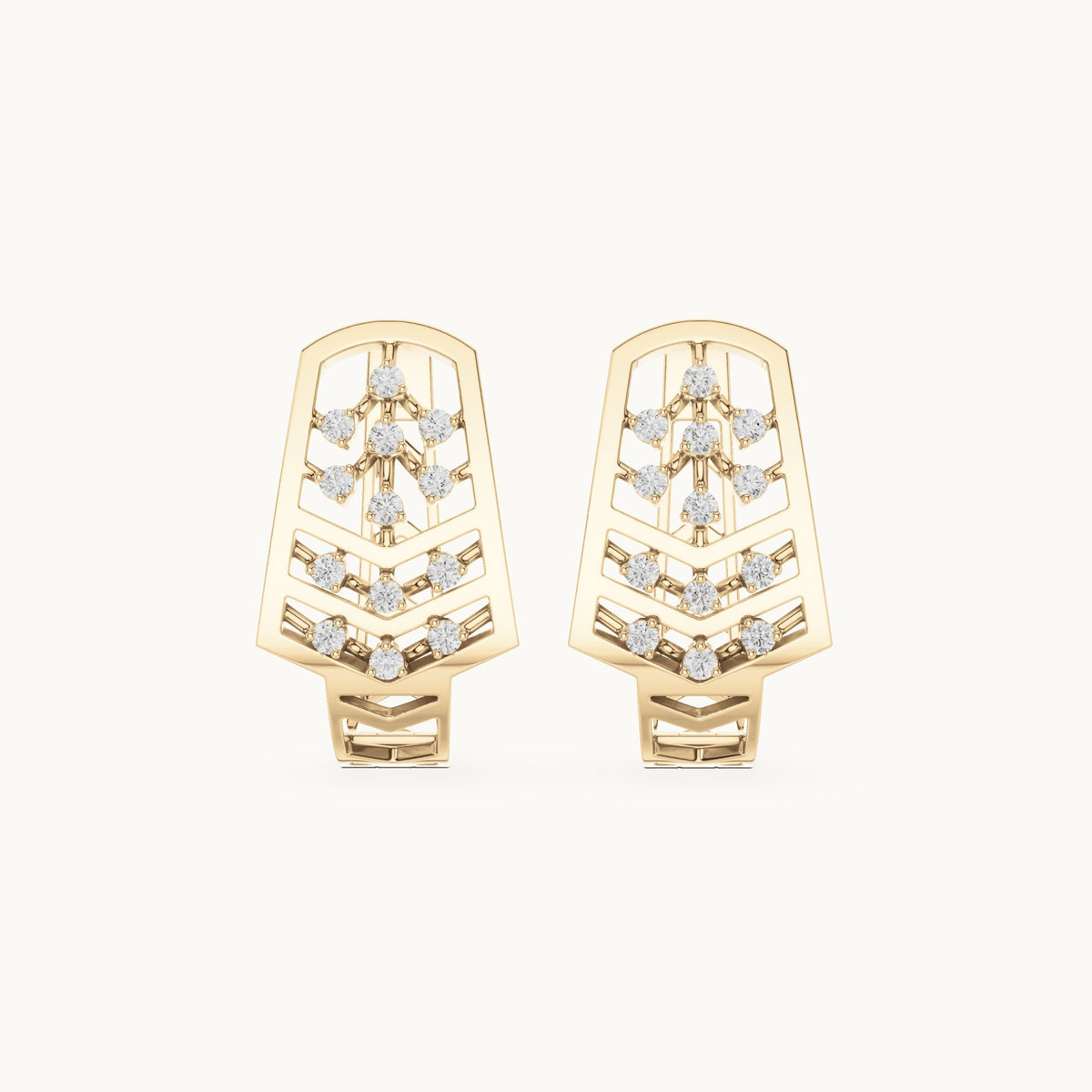 Round lab-grown diamond feather pave huggie earrings in yellow gold, 0.208 CT TW, view 4