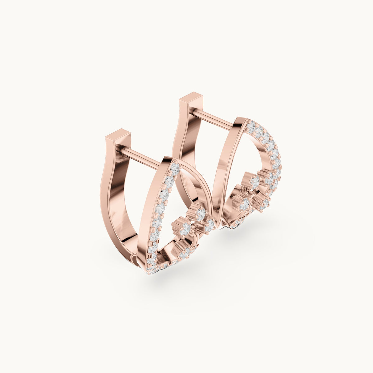 Round lab-grown diamond teardrop frame huggie hoop earrings in rose gold, 0.47 CT TW, view 1