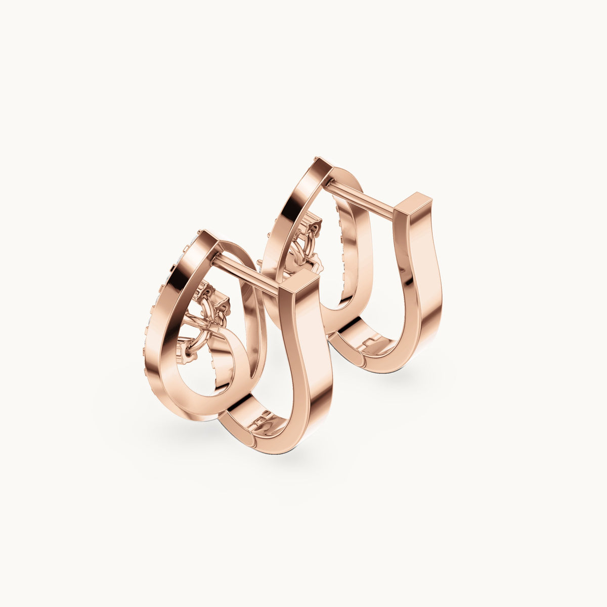 Round lab-grown diamond teardrop frame huggie hoop earrings in rose gold, 0.47 CT TW, view 2