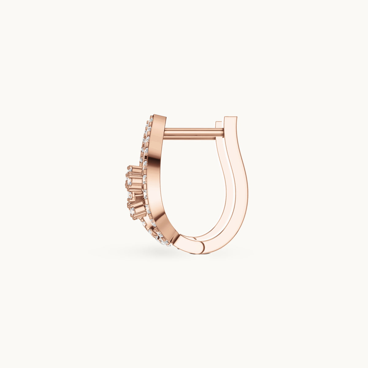 Round lab-grown diamond teardrop frame huggie hoop earrings in rose gold, 0.47 CT TW, view 3