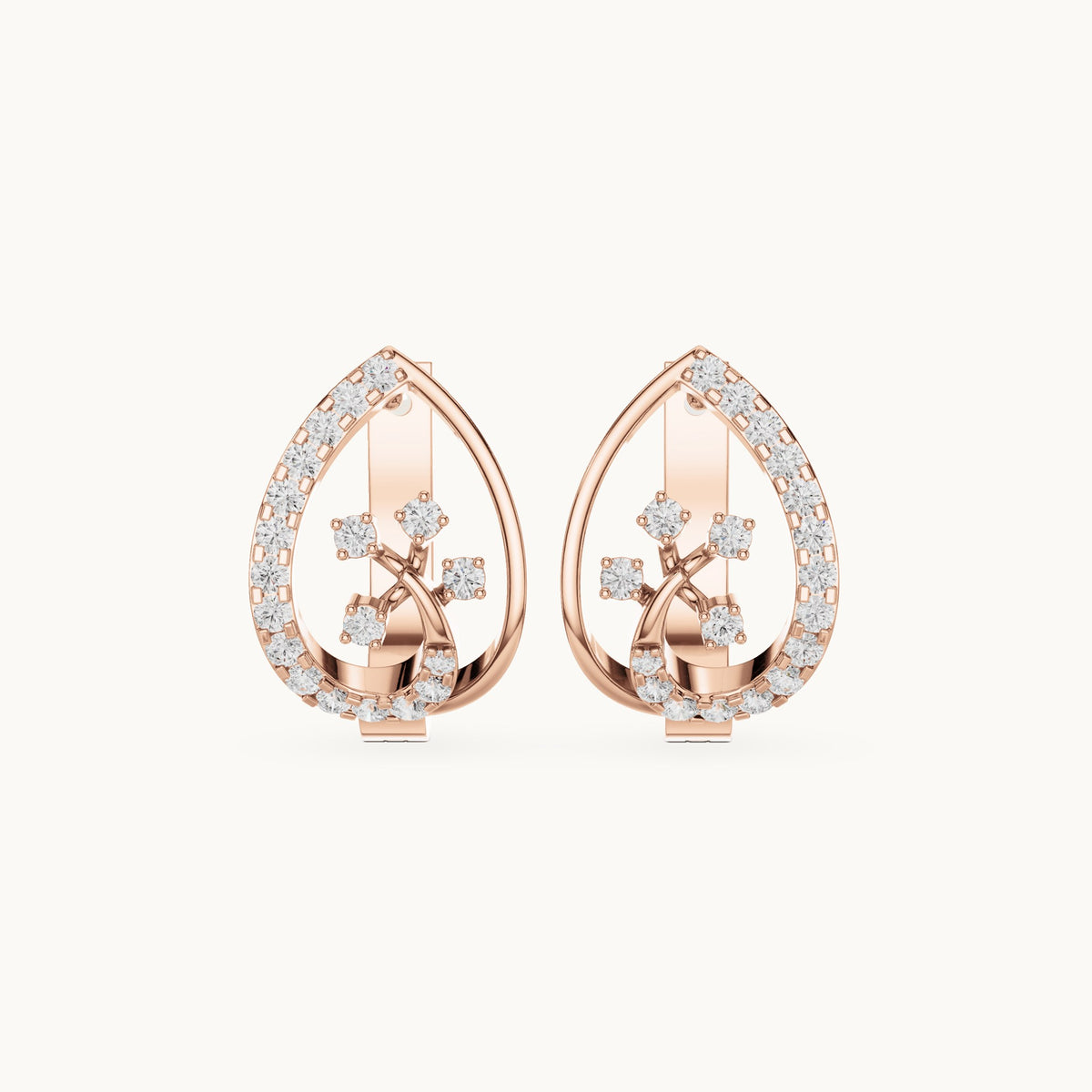 Round lab-grown diamond teardrop frame huggie hoop earrings in rose gold, 0.47 CT TW, view 4