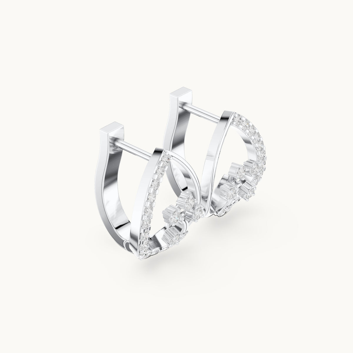Round lab-grown diamond teardrop frame huggie hoop earrings in white gold, 0.47 CT TW, view 1