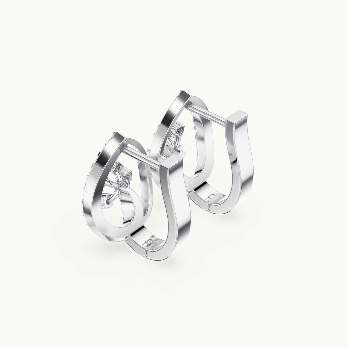 Round lab-grown diamond teardrop frame huggie hoop earrings in white gold, 0.47 CT TW, view 2