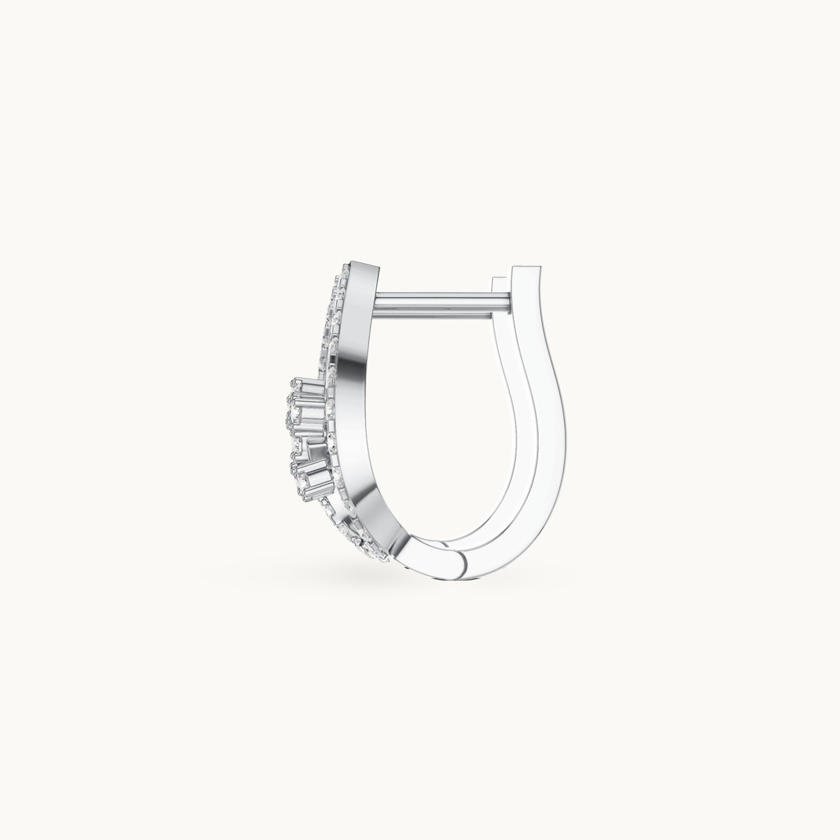 Round lab-grown diamond teardrop frame huggie hoop earrings in white gold, 0.47 CT TW, view 3