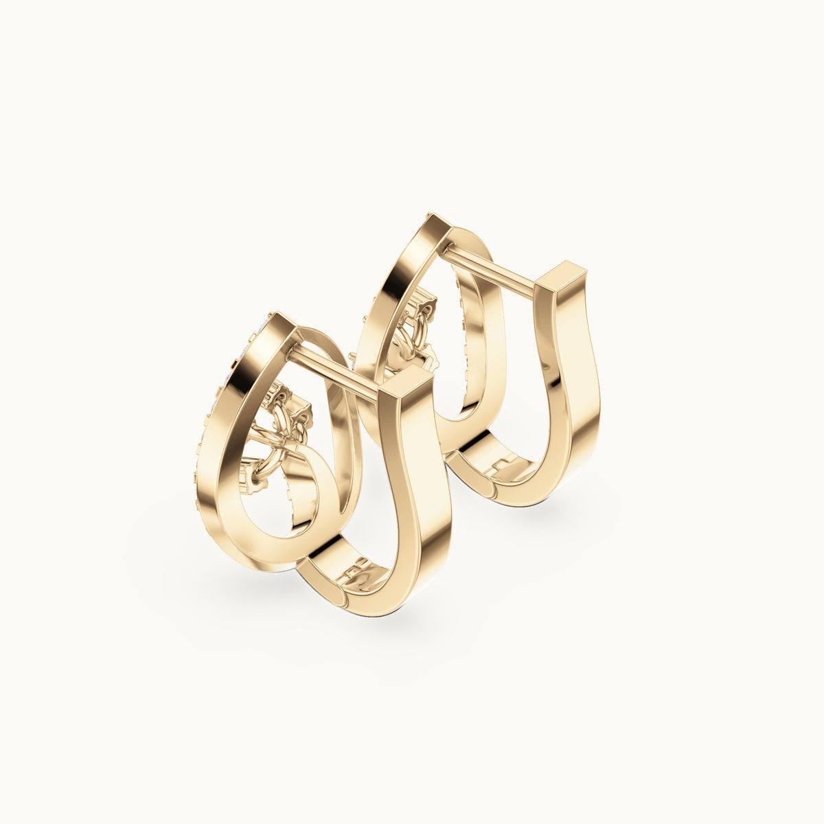 Round lab-grown diamond teardrop frame huggie hoop earrings in yellow gold, 0.47 CT TW, view 2