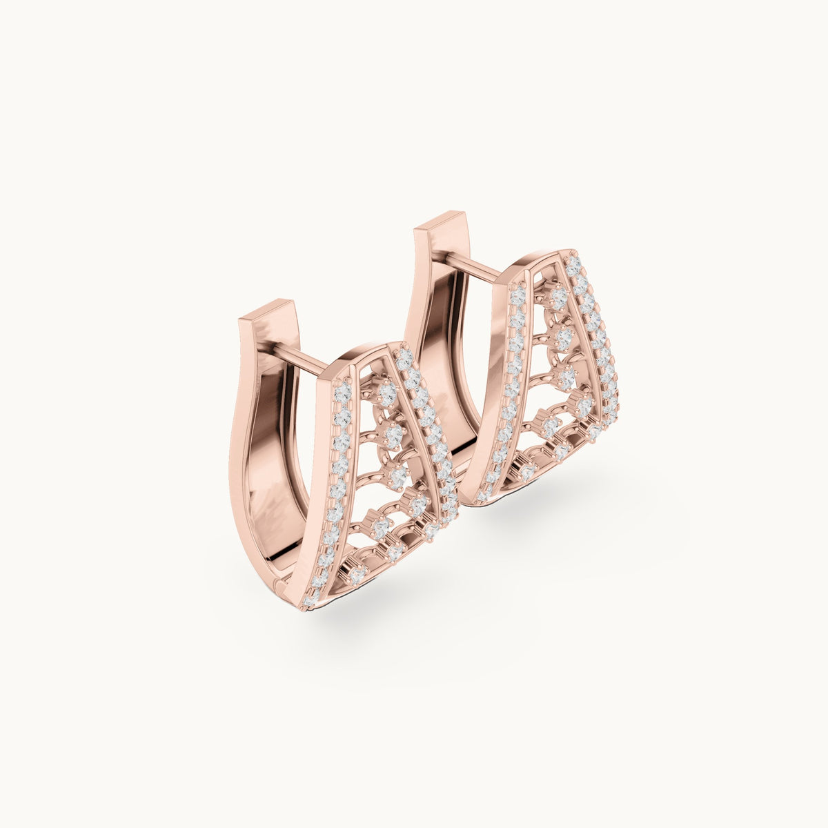 Round lab-grown diamond grid panel huggie hoop earrings in rose gold, 0.48 CT TW, view 1