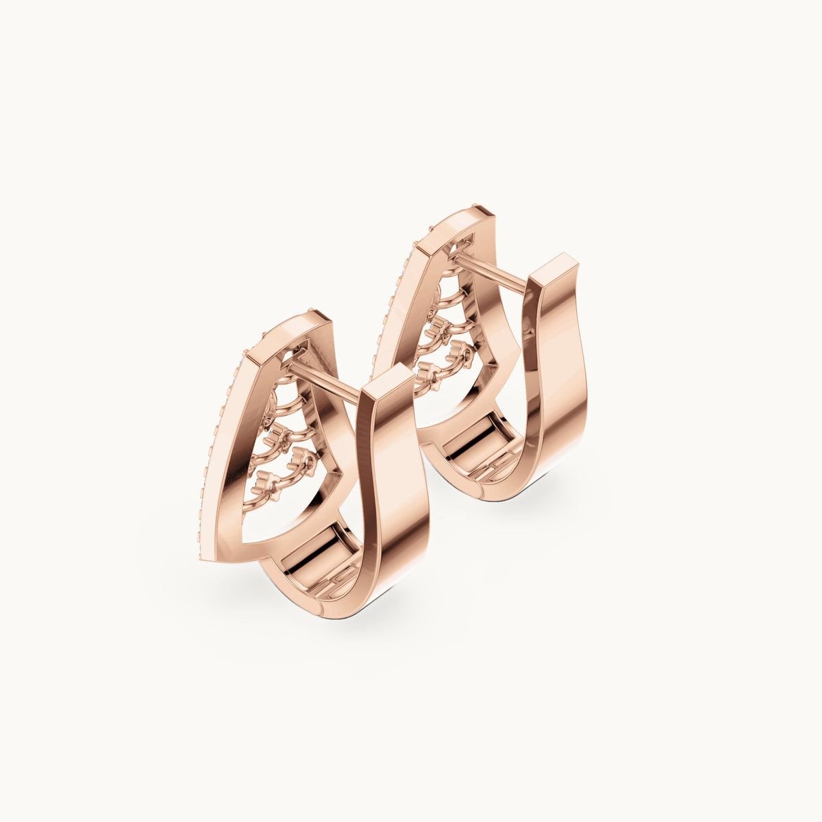 Round lab-grown diamond grid panel huggie hoop earrings in rose gold, 0.48 CT TW, view 2