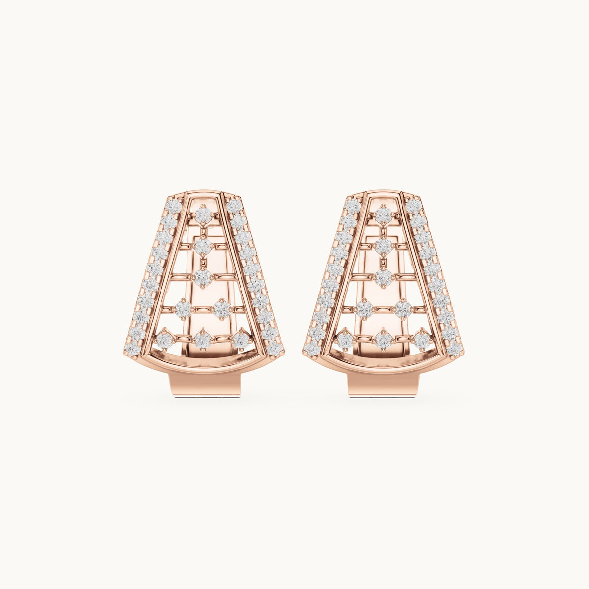 Round lab-grown diamond grid panel huggie hoop earrings in rose gold, 0.48 CT TW, view 4