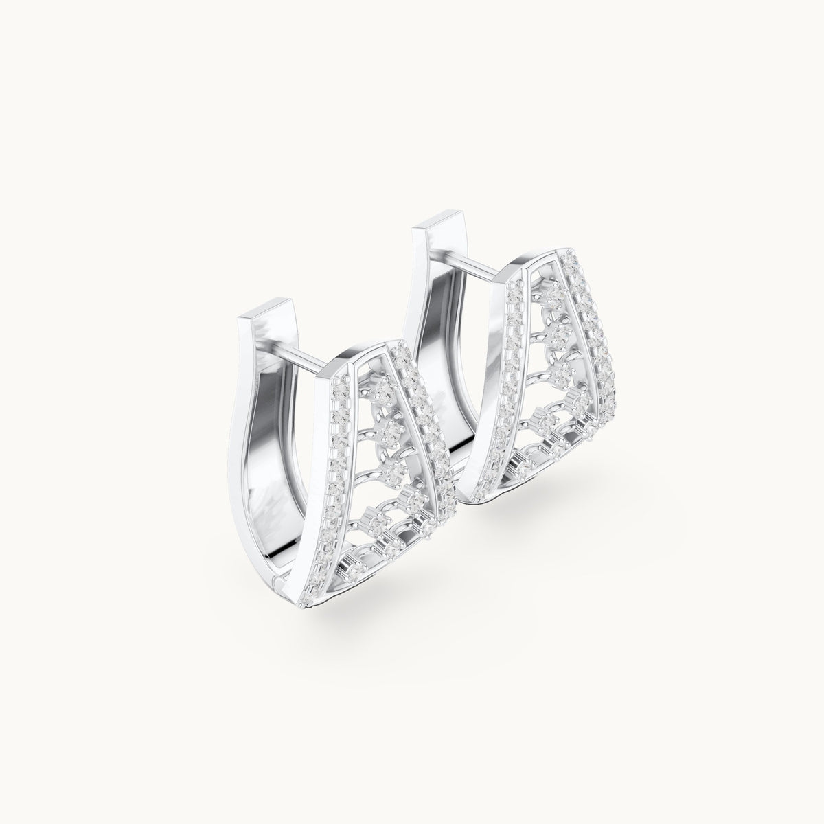 Round lab-grown diamond grid panel huggie hoop earrings in white gold, 0.48 CT TW, view 1
