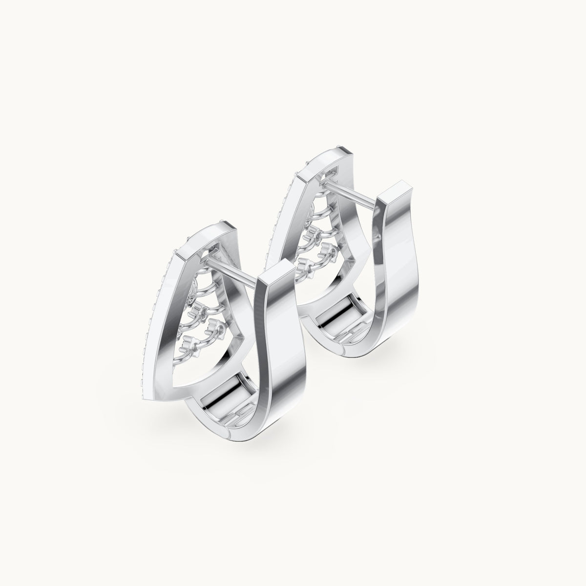 Round lab-grown diamond grid panel huggie hoop earrings in white gold, 0.48 CT TW, view 2