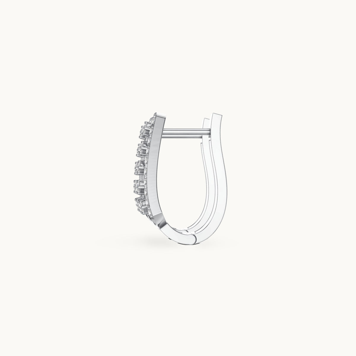 Round lab-grown diamond grid panel huggie hoop earrings in white gold, 0.48 CT TW, view 3