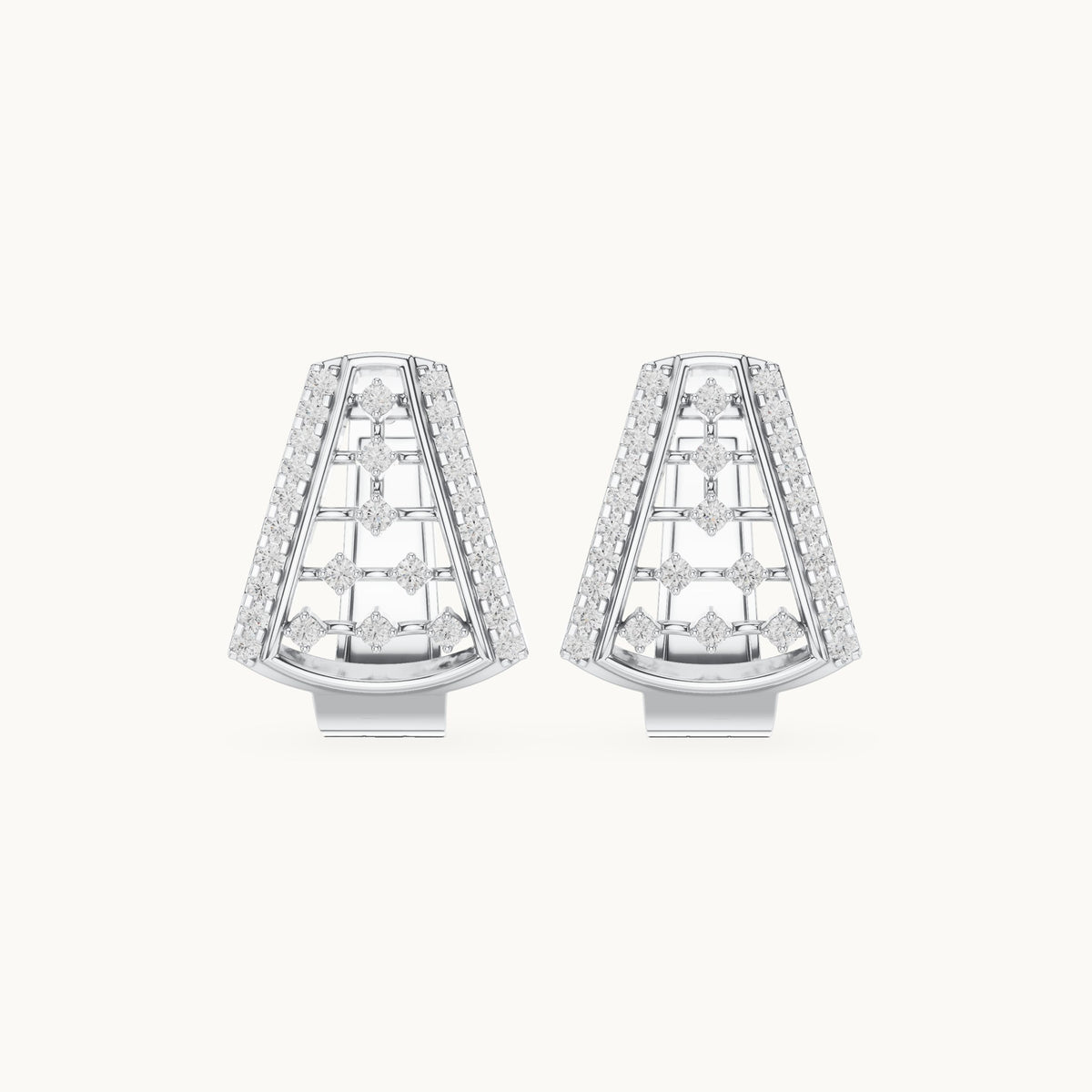 Round lab-grown diamond grid panel huggie hoop earrings in white gold, 0.48 CT TW, view 4