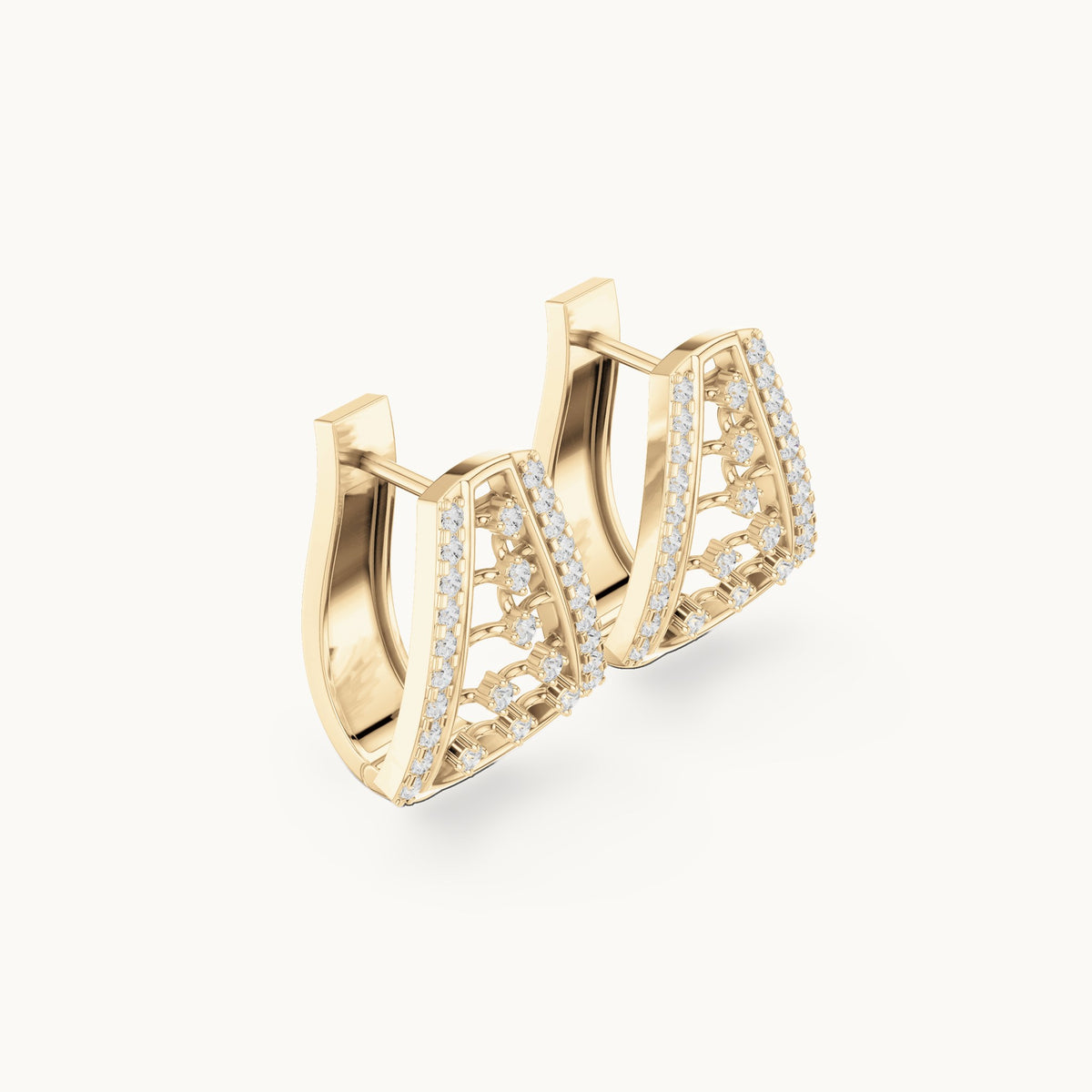 Round lab-grown diamond grid panel huggie hoop earrings in yellow gold, 0.48 CT TW, view 1