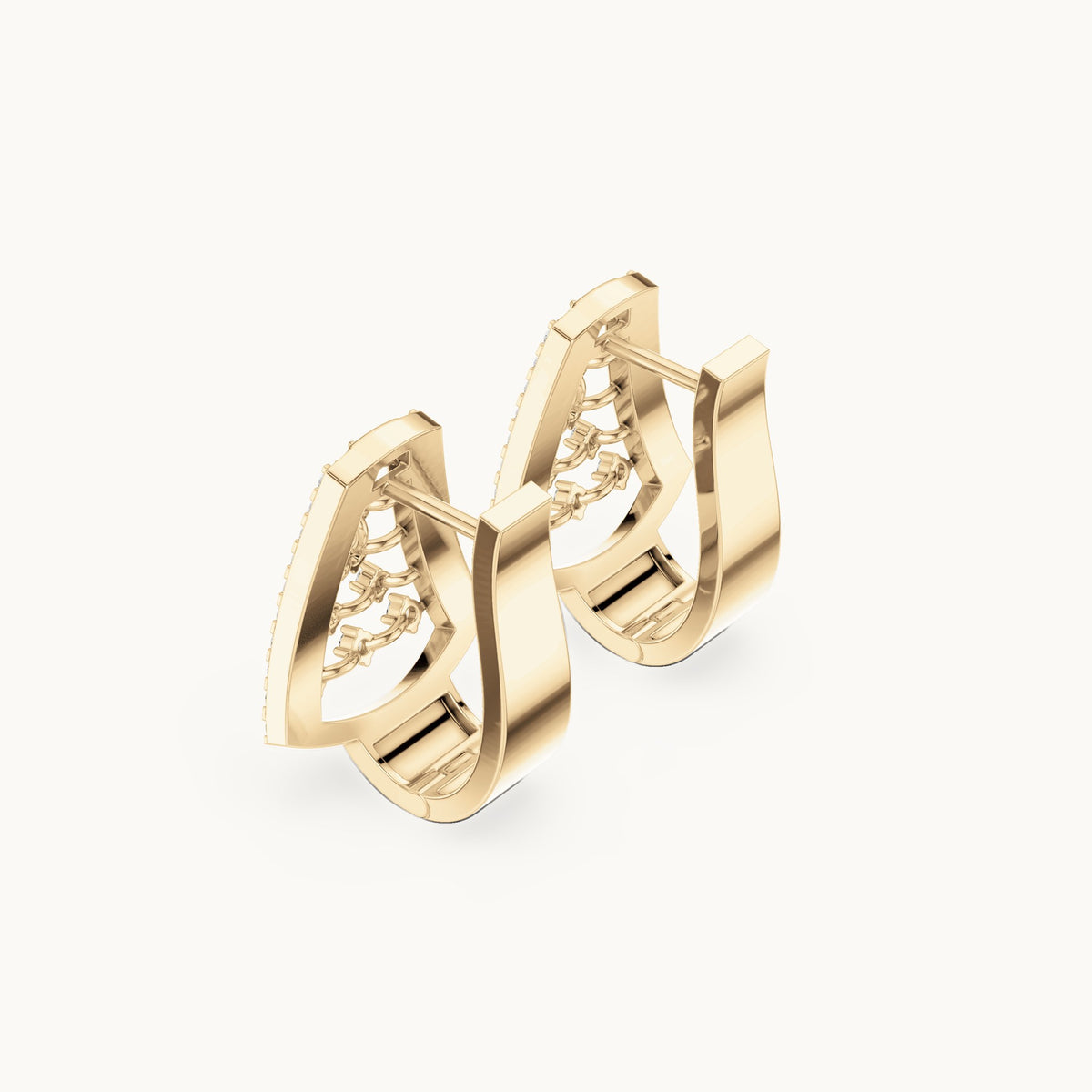 Round lab-grown diamond grid panel huggie hoop earrings in yellow gold, 0.48 CT TW, view 2