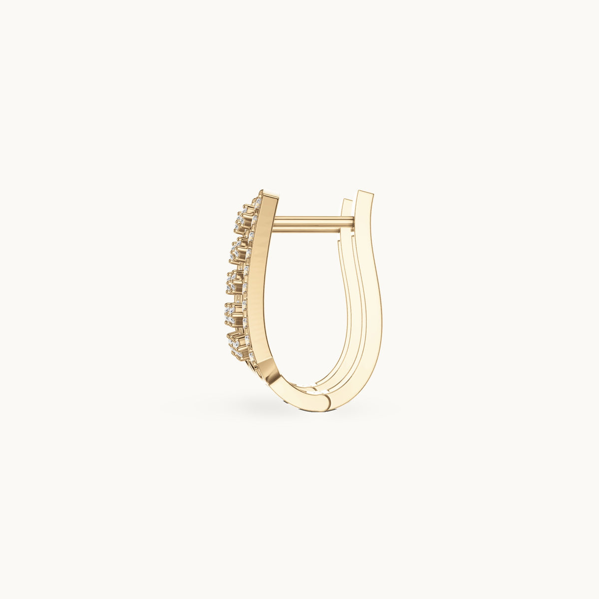 Round lab-grown diamond grid panel huggie hoop earrings in yellow gold, 0.48 CT TW, view 3