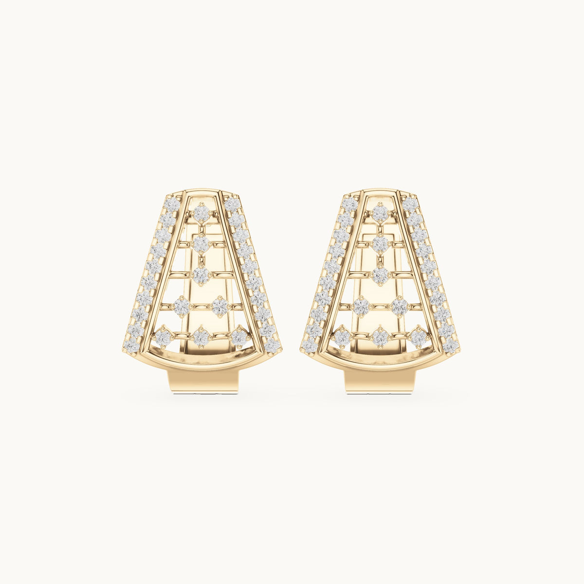 Round lab-grown diamond grid panel huggie hoop earrings in yellow gold, 0.48 CT TW, view 4