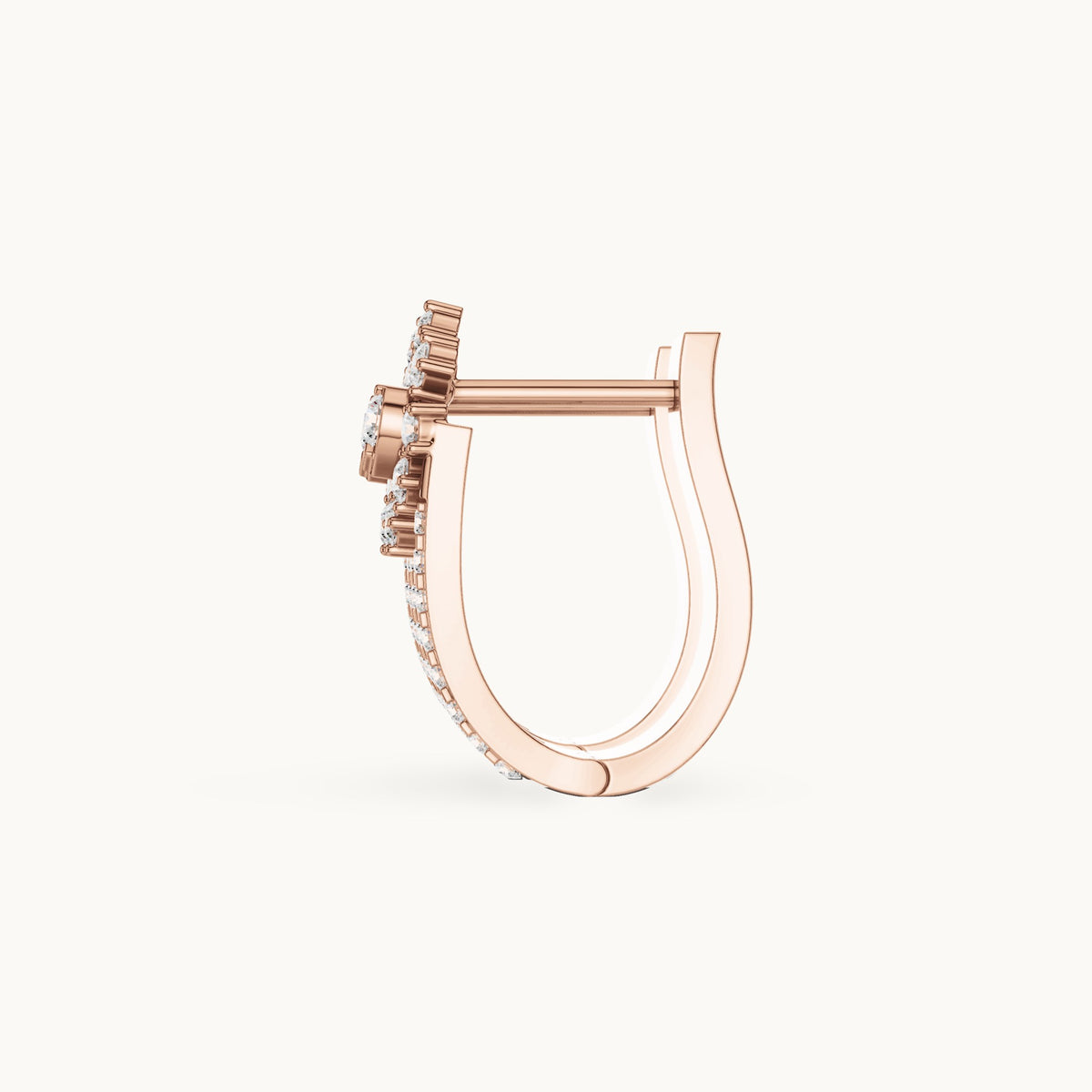 Round lab-grown diamond flower top huggie hoop earrings in rose gold, 0.614 CT TW, view 3