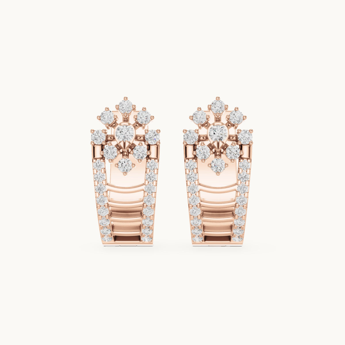 Round lab-grown diamond flower top huggie hoop earrings in rose gold, 0.614 CT TW, view 4