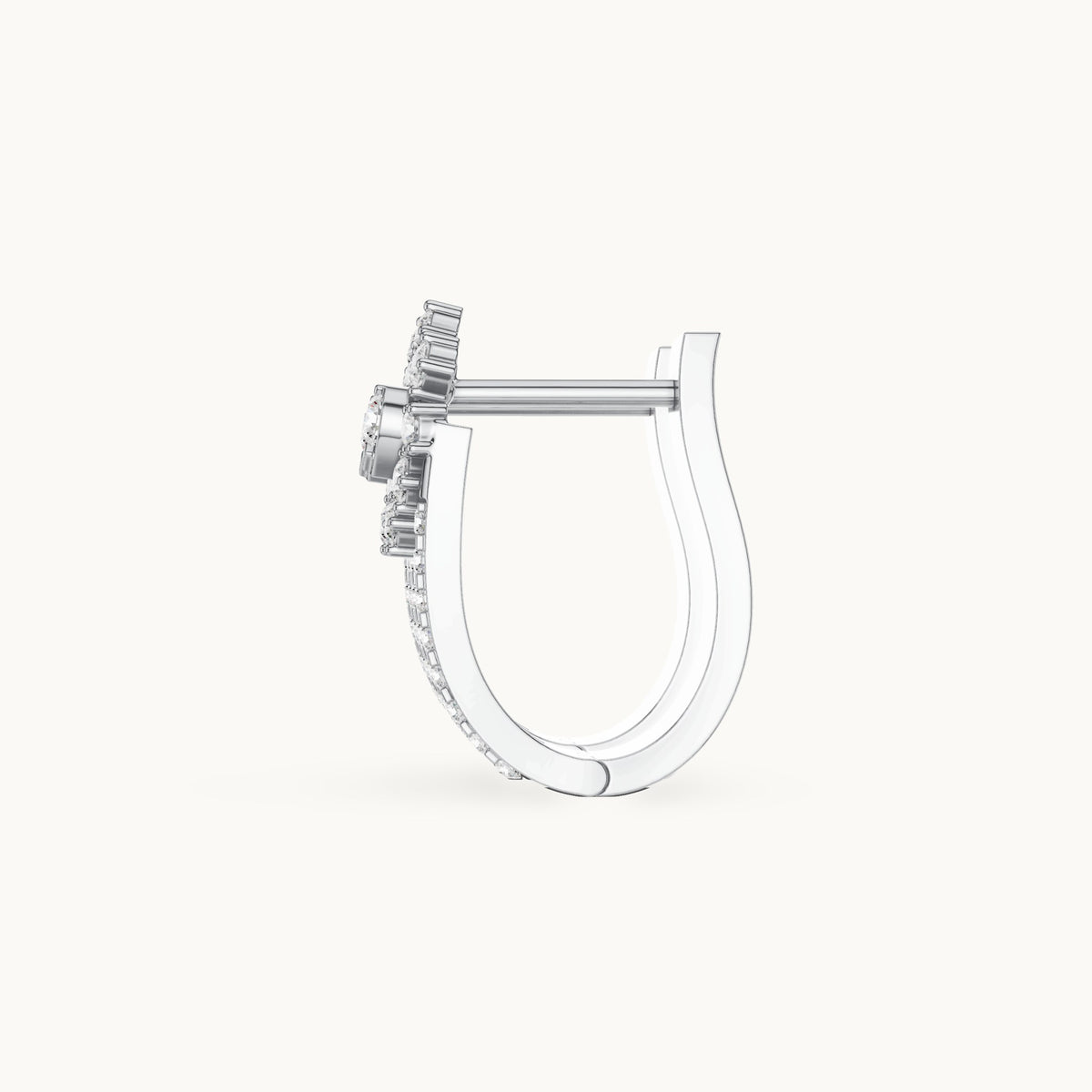 Round lab-grown diamond flower top huggie hoop earrings in white gold, 0.614 CT TW, view 3