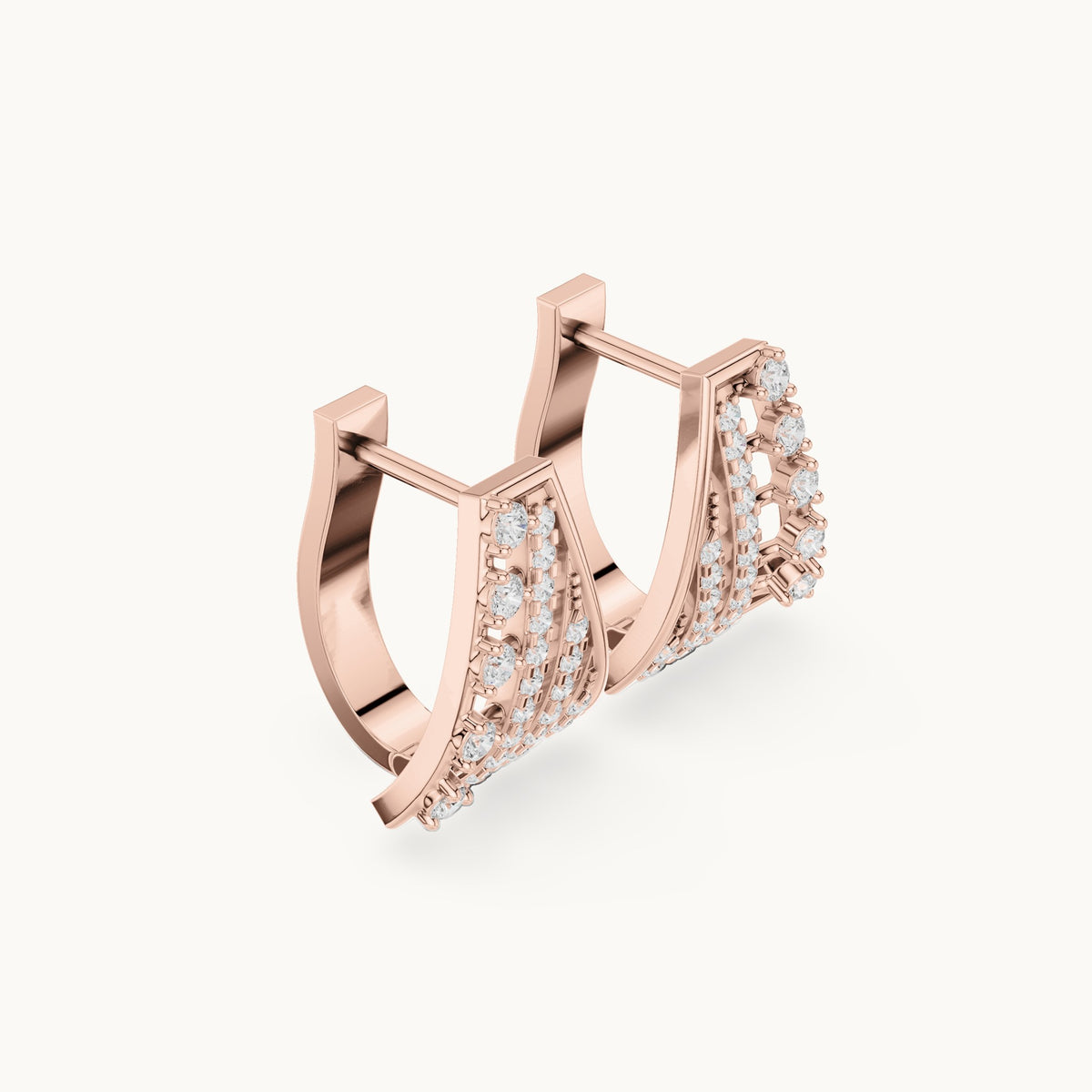 Round lab-grown diamond ladder huggie hoop earrings in rose gold, 0.488 CT TW, view 1