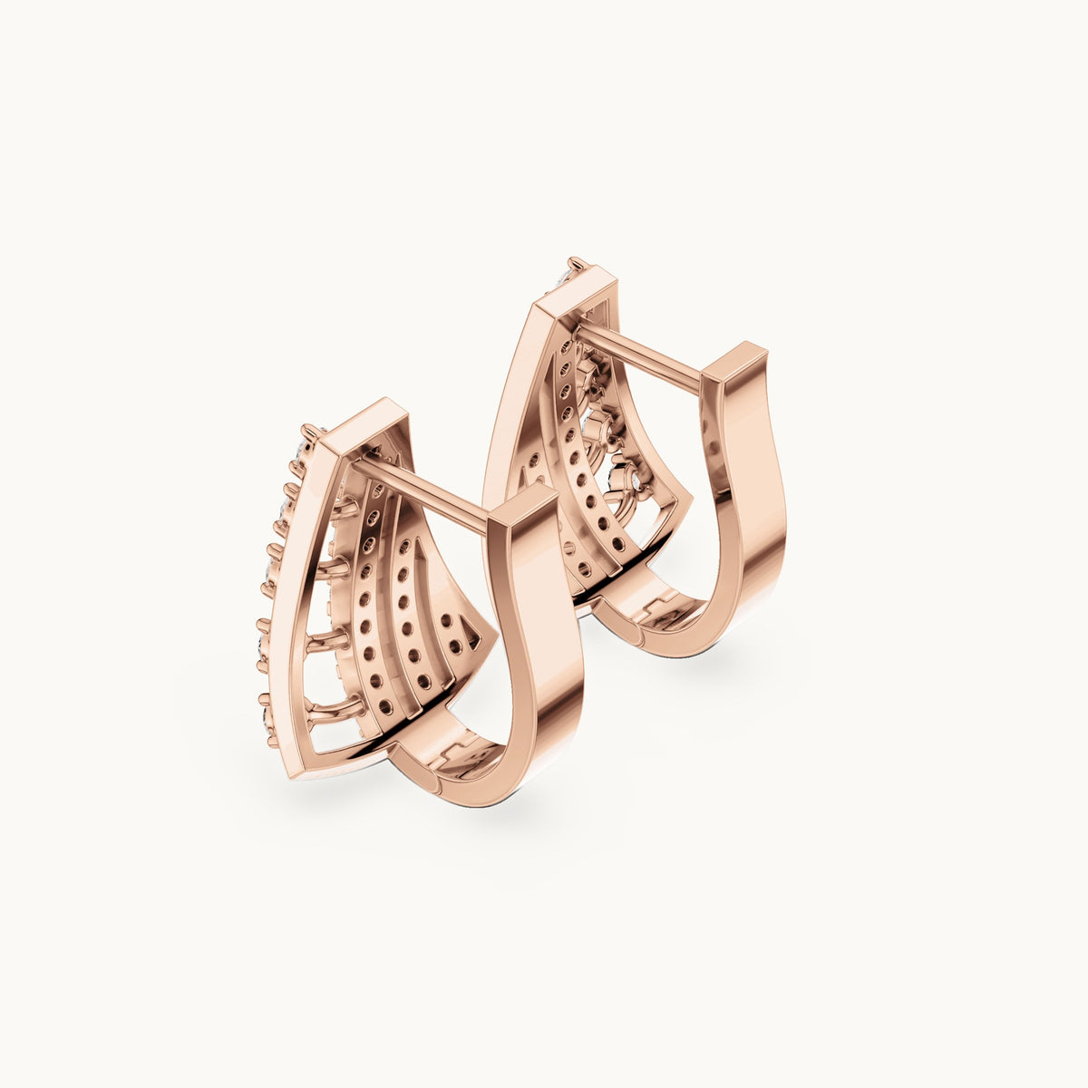 Round lab-grown diamond ladder huggie hoop earrings in rose gold, 0.488 CT TW, view 2