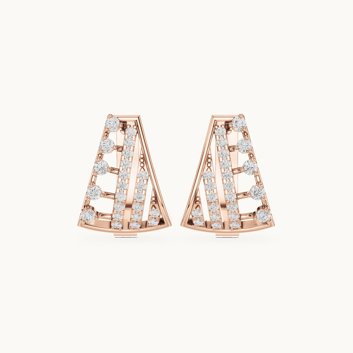 Round lab-grown diamond ladder huggie hoop earrings in rose gold, 0.488 CT TW, view 4