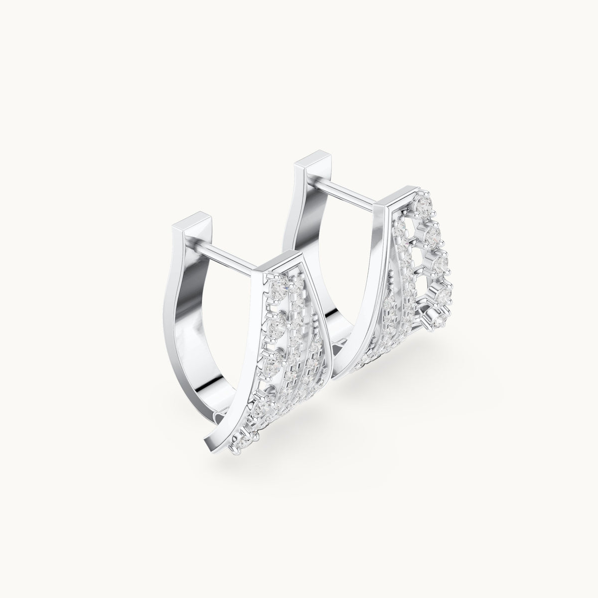 Round lab-grown diamond ladder huggie hoop earrings in white gold, 0.488 CT TW, view 1