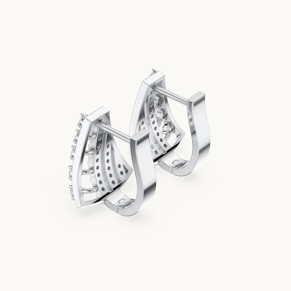 Round lab-grown diamond ladder huggie hoop earrings in white gold, 0.488 CT TW, view 2