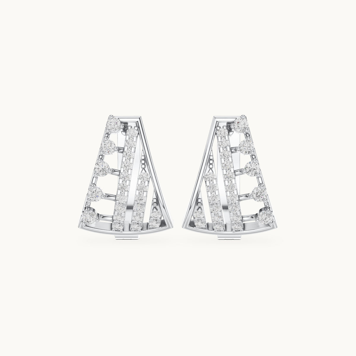 Round lab-grown diamond ladder huggie hoop earrings in white gold, 0.488 CT TW, view 4