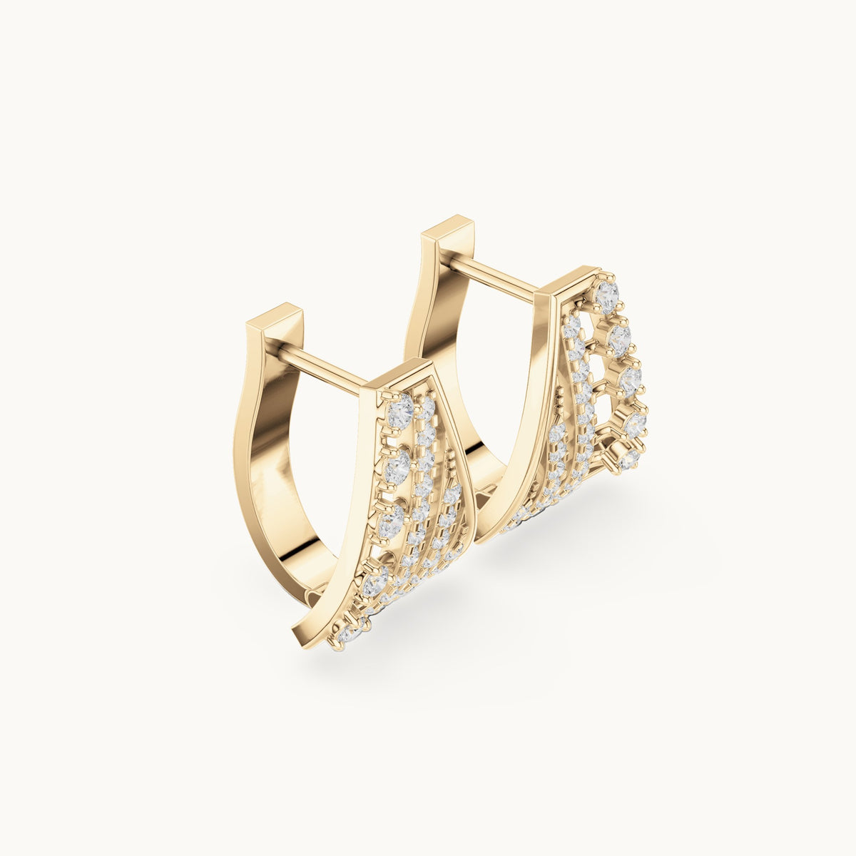 Round lab-grown diamond ladder huggie hoop earrings in yellow gold, 0.488 CT TW, view 1