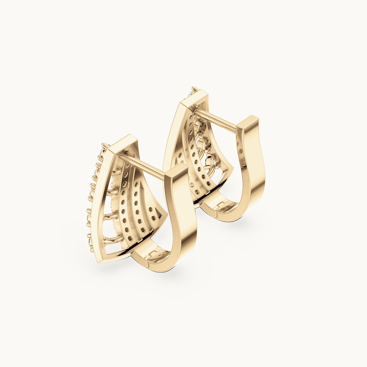 Round lab-grown diamond ladder huggie hoop earrings in yellow gold, 0.488 CT TW, view 2