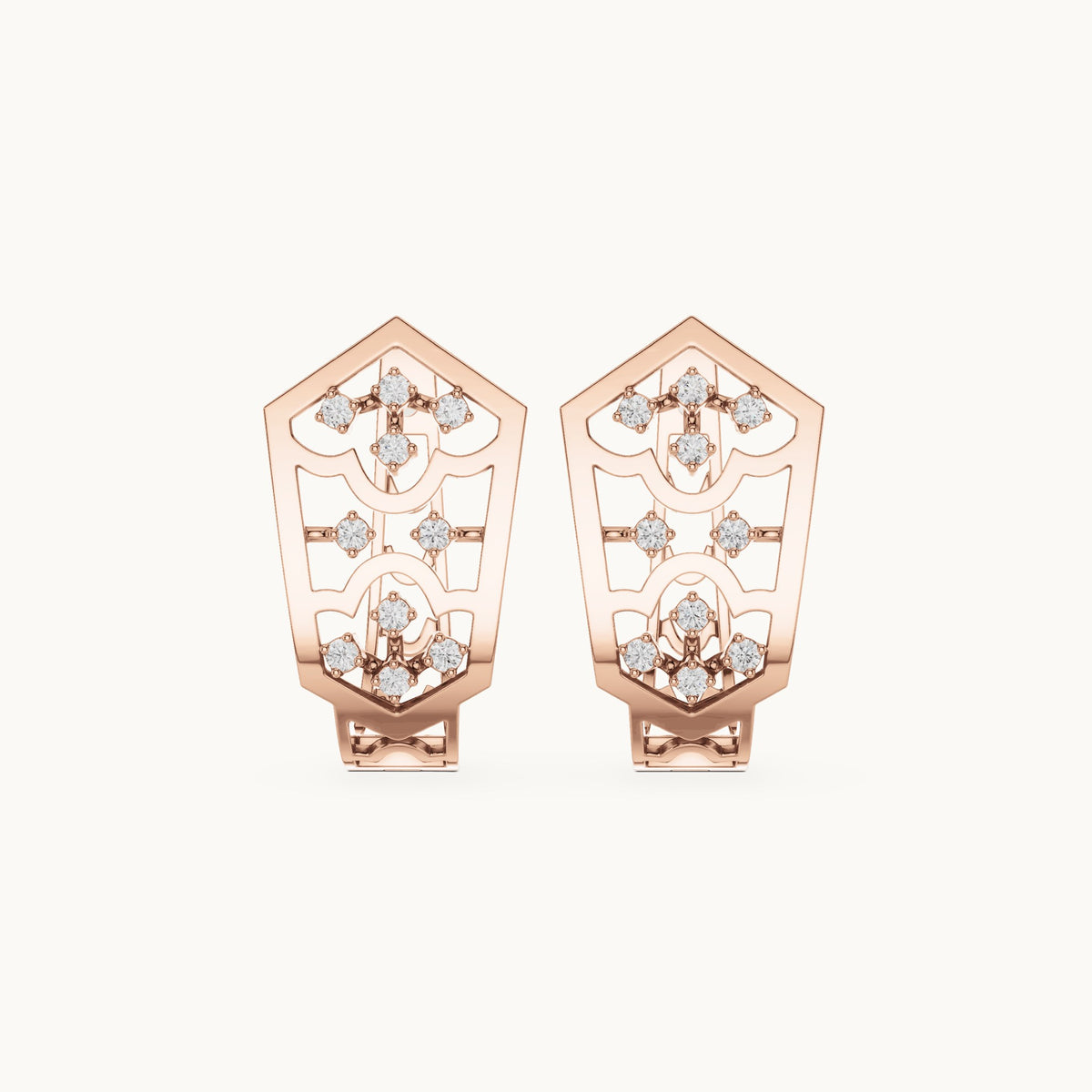 Round lab-grown diamond petal openwork huggie hoop earrings in rose gold, 0.16 CT TW, view 4