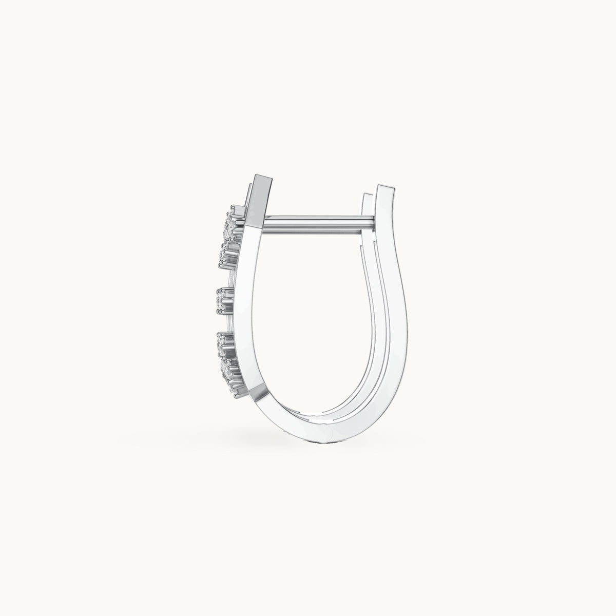 Round lab-grown diamond petal openwork huggie hoop earrings in white gold, 0.16 CT TW, view 3