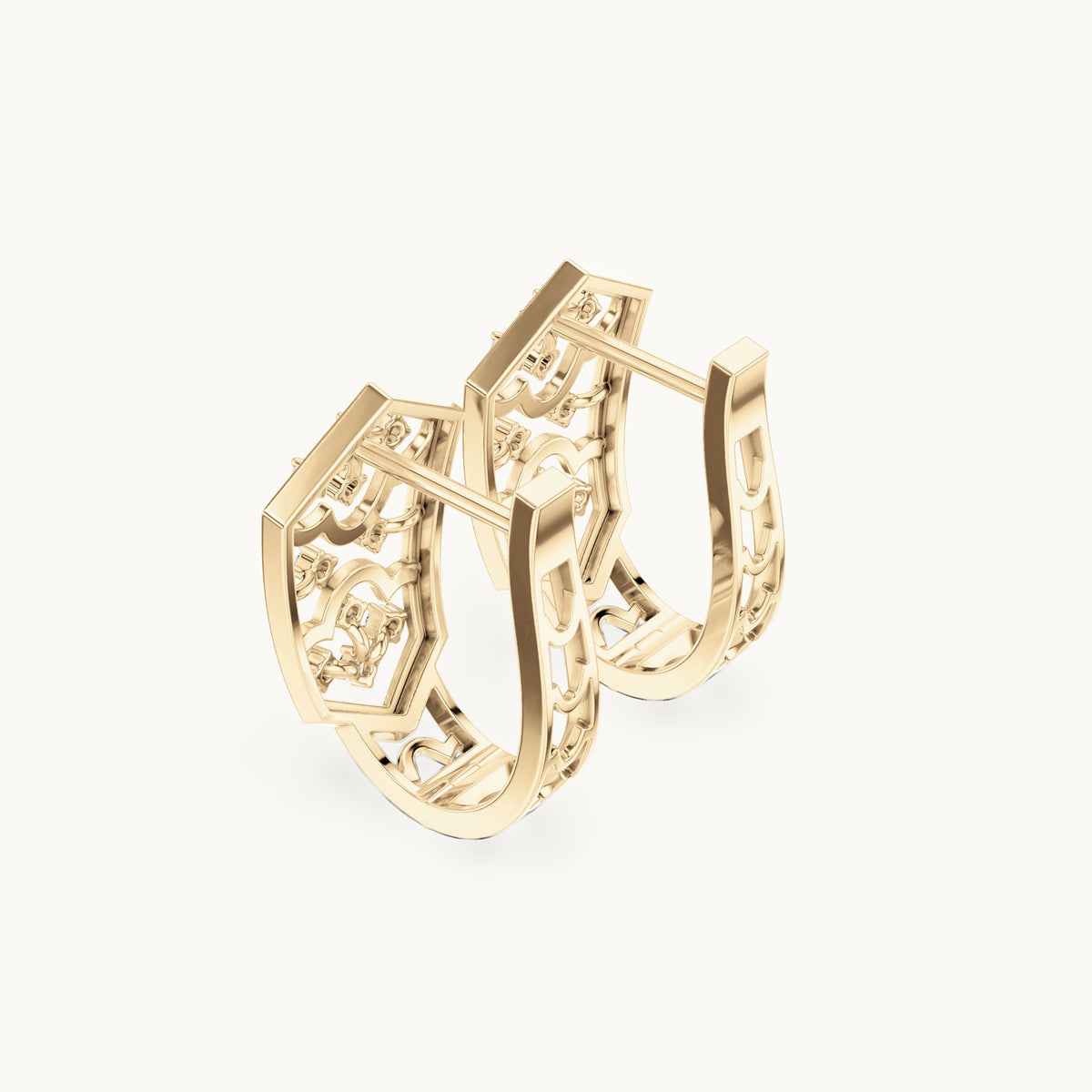 Round lab-grown diamond petal openwork huggie hoop earrings in yellow gold, 0.16 CT TW, view 2