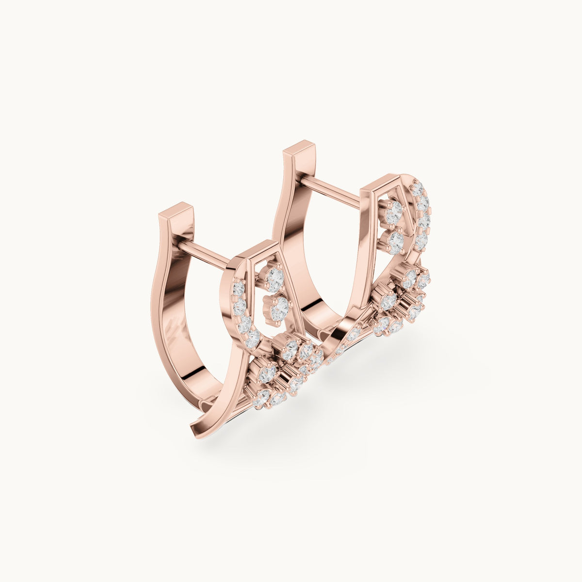 Round lab-grown diamond swirl front huggie hoop earrings in rose gold, 0.414 CT TW, view 1