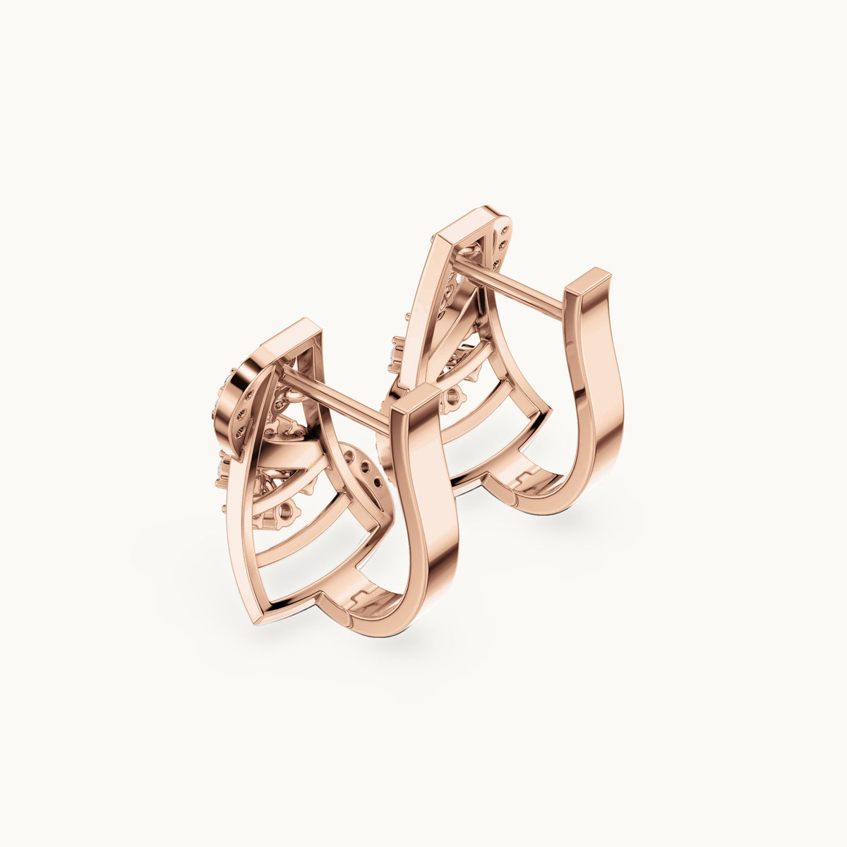 Round lab-grown diamond swirl front huggie hoop earrings in rose gold, 0.414 CT TW, view 2