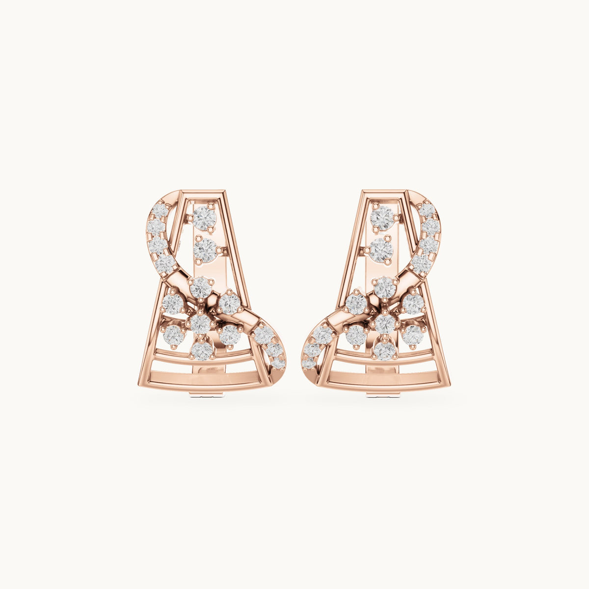 Round lab-grown diamond swirl front huggie hoop earrings in rose gold, 0.414 CT TW, view 4