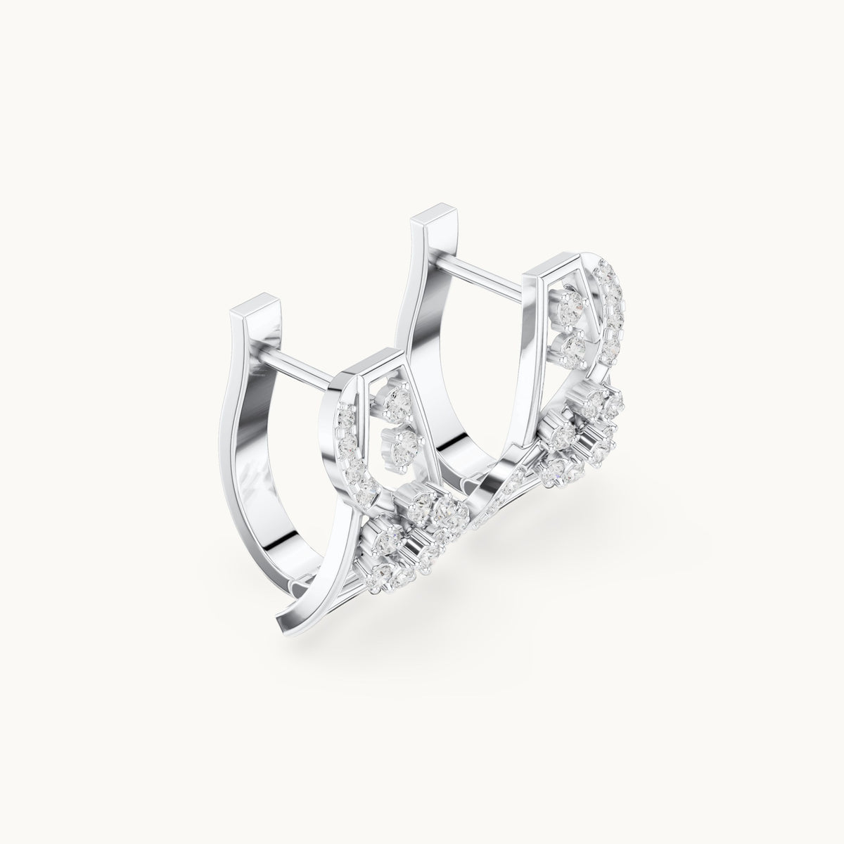 Round lab-grown diamond swirl front huggie hoop earrings in white gold, 0.414 CT TW, view 1