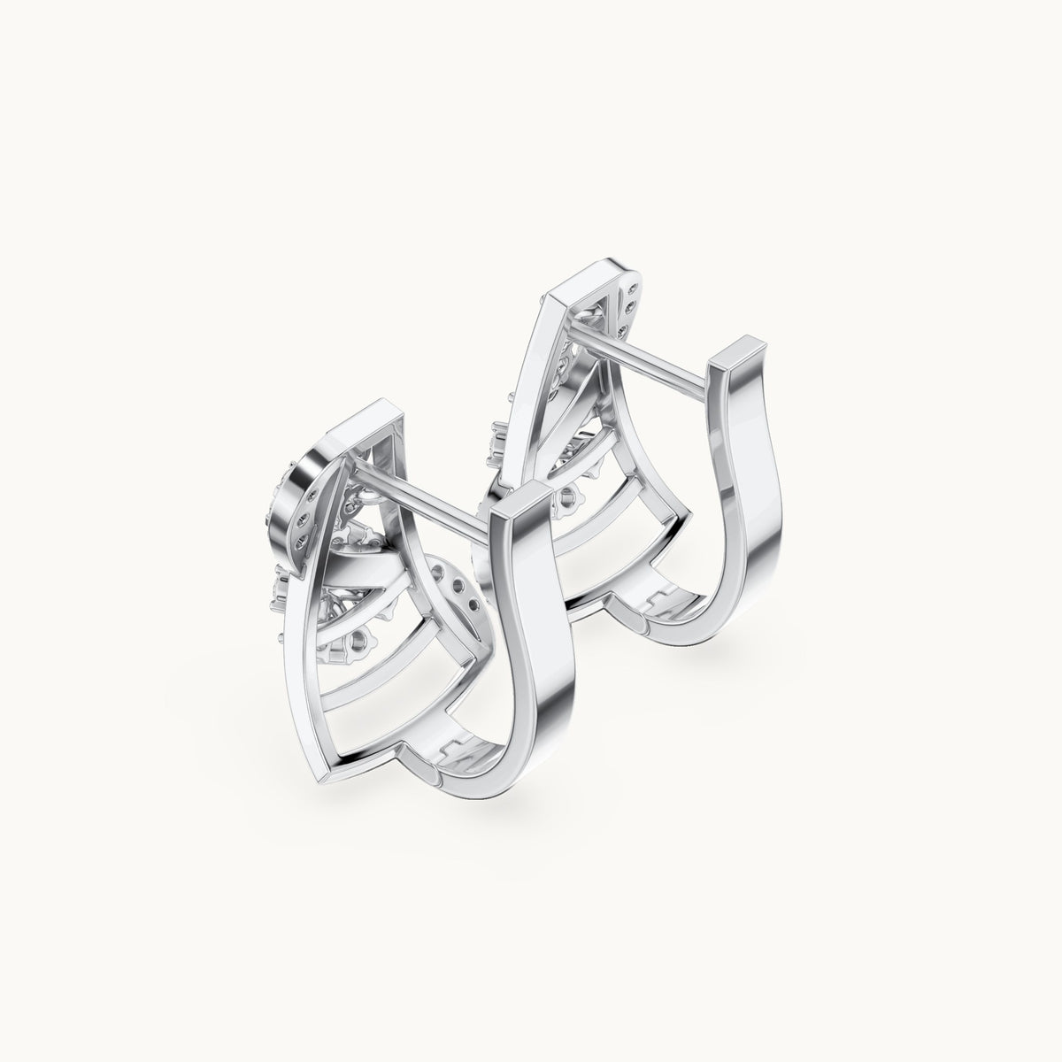 Round lab-grown diamond swirl front huggie hoop earrings in white gold, 0.414 CT TW, view 2