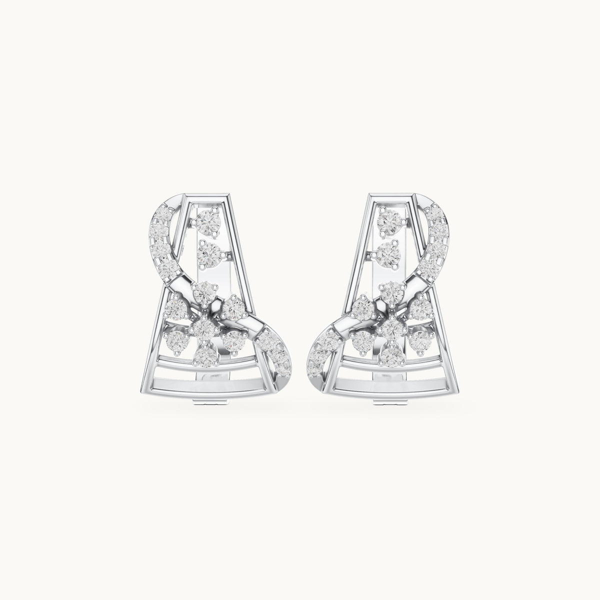 Round lab-grown diamond swirl front huggie hoop earrings in white gold, 0.414 CT TW, view 4