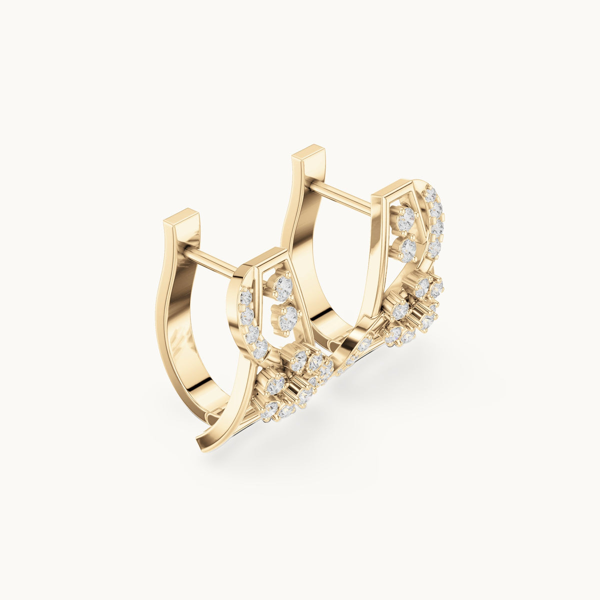 Round lab-grown diamond swirl front huggie hoop earrings in yellow gold, 0.414 CT TW, view 1