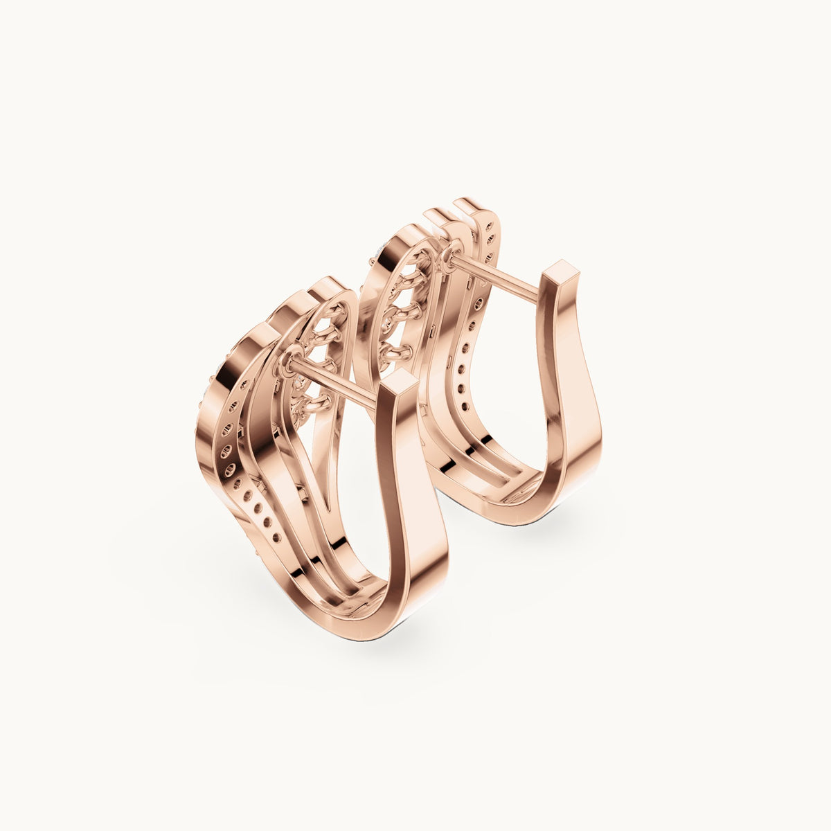 Round lab-grown diamond feather huggie hoop earrings in rose gold, 0.276 CT TW, view 2