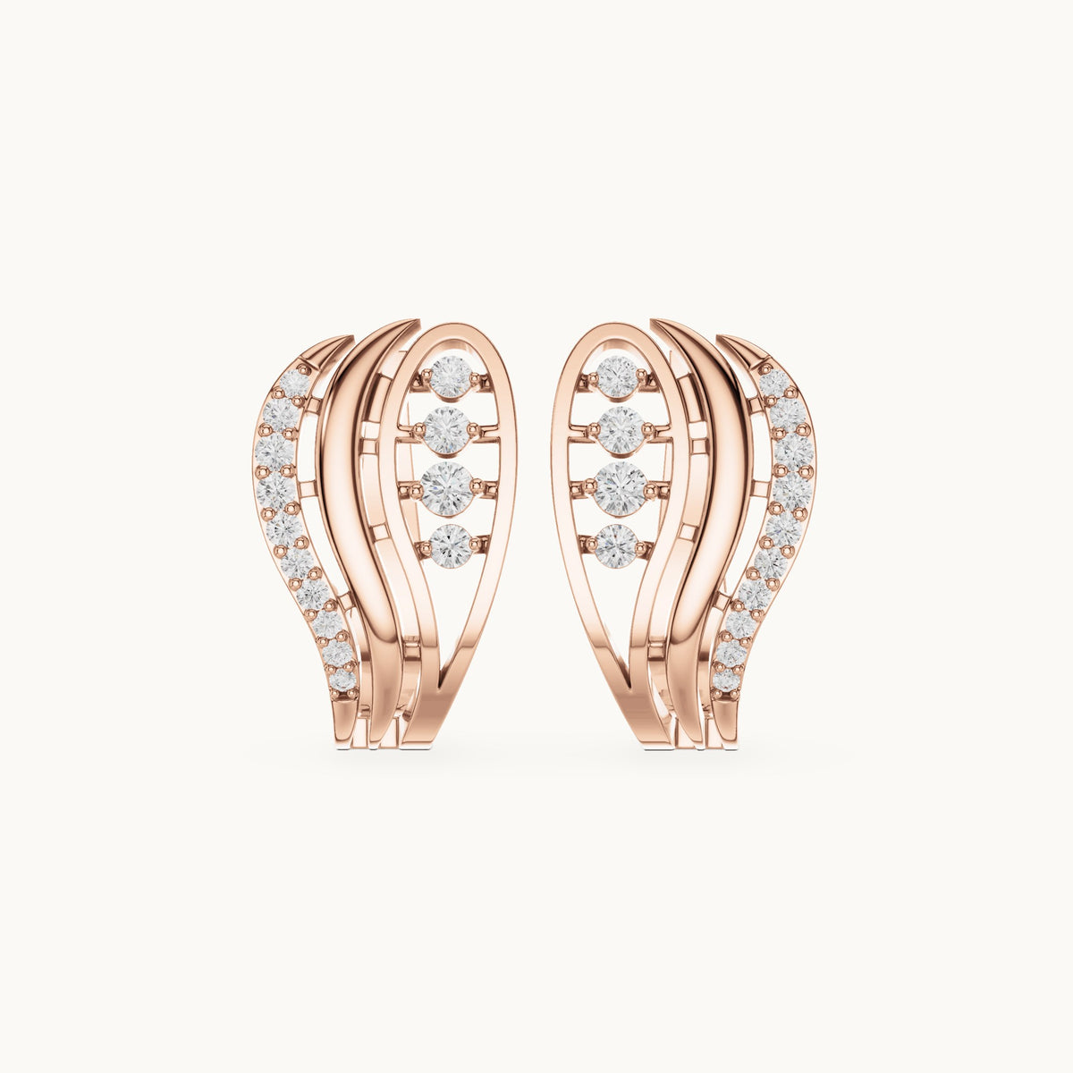 Round lab-grown diamond feather huggie hoop earrings in rose gold, 0.276 CT TW, view 4