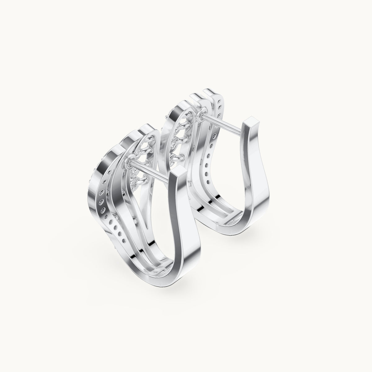 Round lab-grown diamond feather huggie hoop earrings in white gold, 0.276 CT TW, view 2