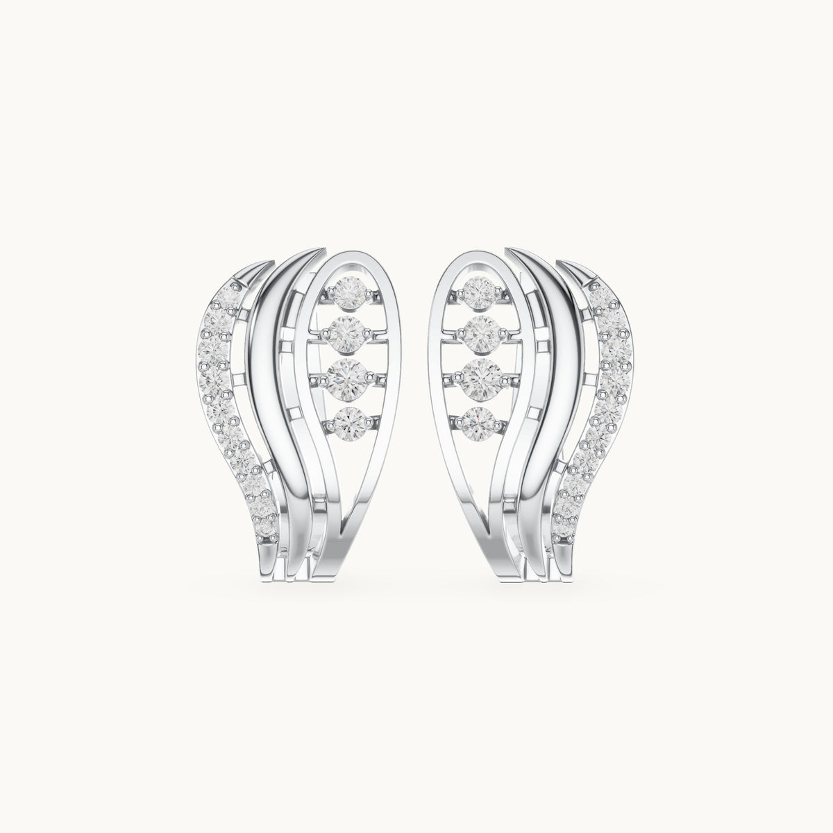 Round lab-grown diamond feather huggie hoop earrings in white gold, 0.276 CT TW, view 4