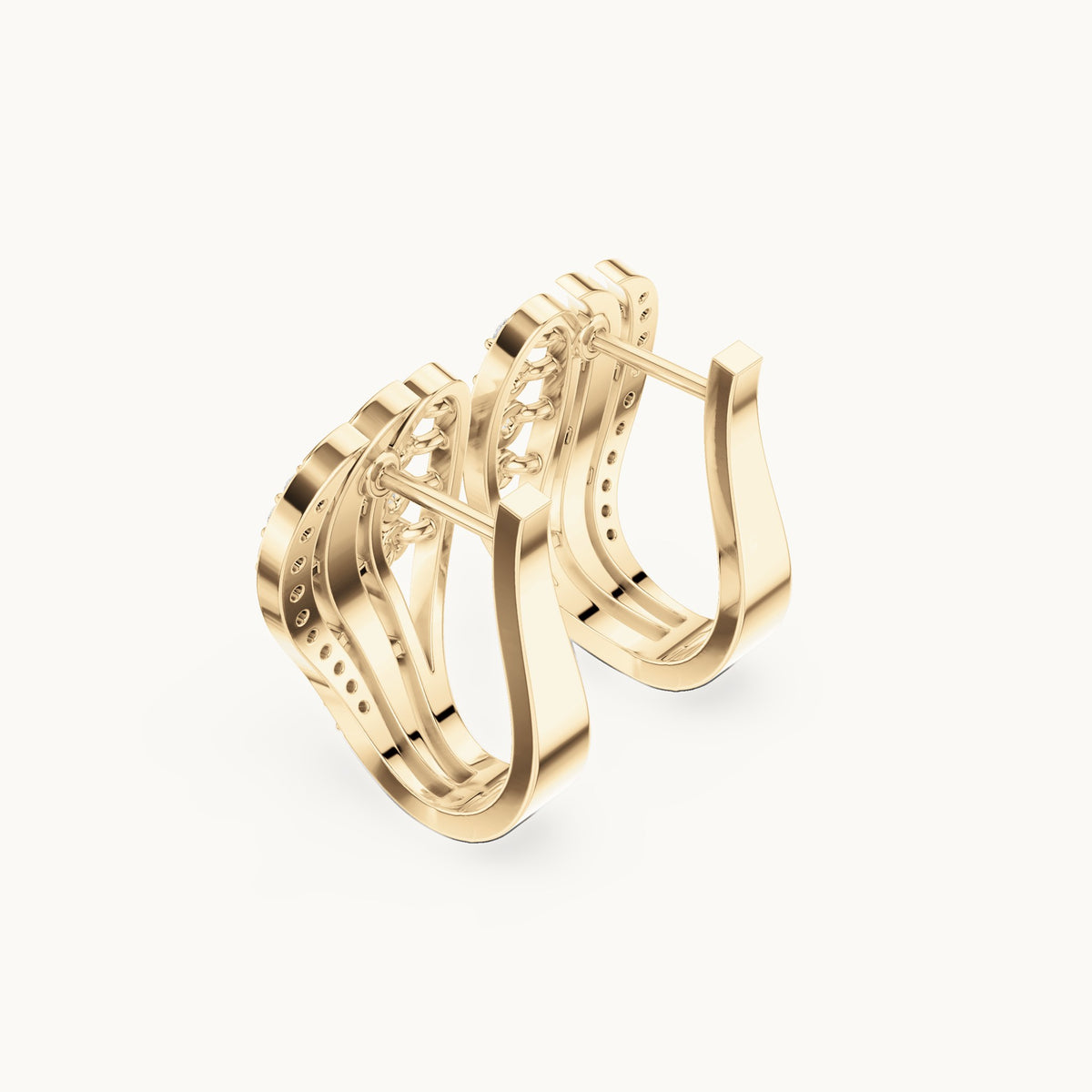 Round lab-grown diamond feather huggie hoop earrings in yellow gold, 0.276 CT TW, view 2