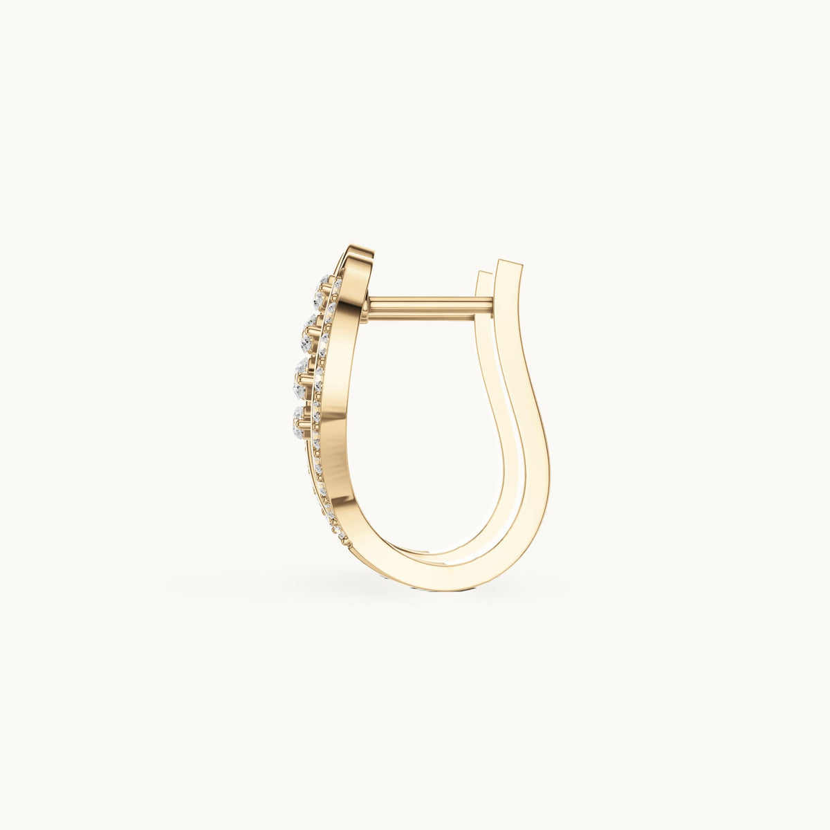 Round lab-grown diamond feather huggie hoop earrings in yellow gold, 0.276 CT TW, view 3