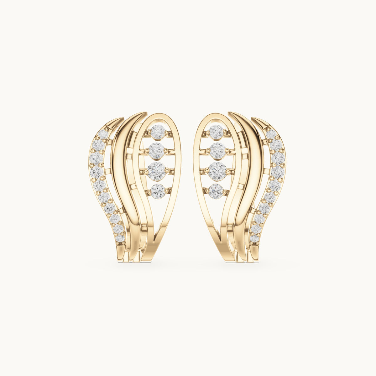 Round lab-grown diamond feather huggie hoop earrings in yellow gold, 0.276 CT TW, view 4