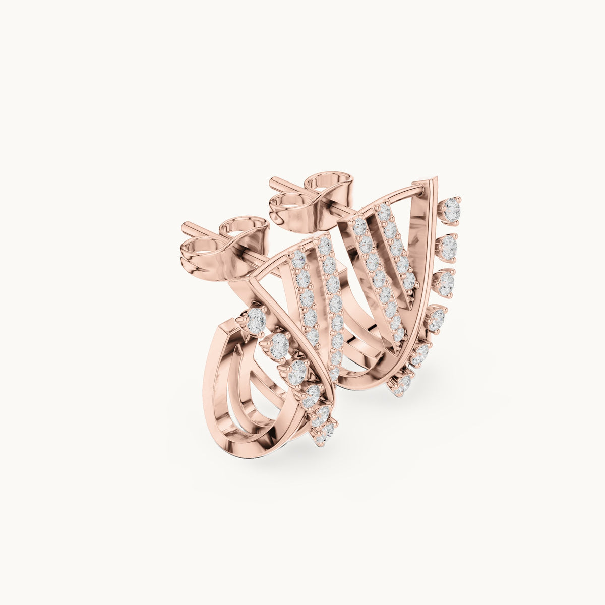 Round lab-grown diamond crisscross huggie hoop earrings in rose gold, 0.38 CT TW, view 1