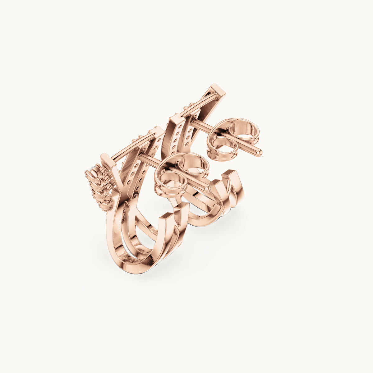 Round lab-grown diamond crisscross huggie hoop earrings in rose gold, 0.38 CT TW, view 2